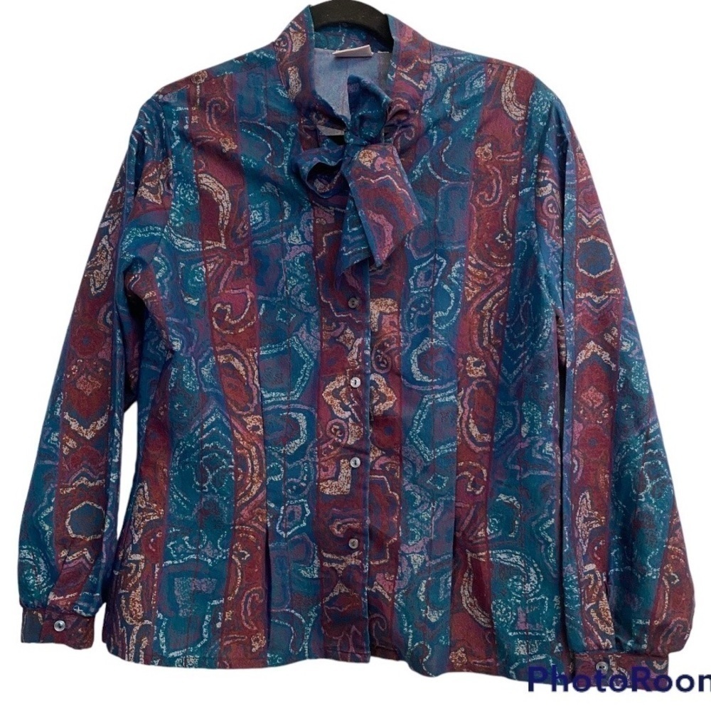 Vintage 80's Haband For Her Blouse Abstract Striped Floral Blouse